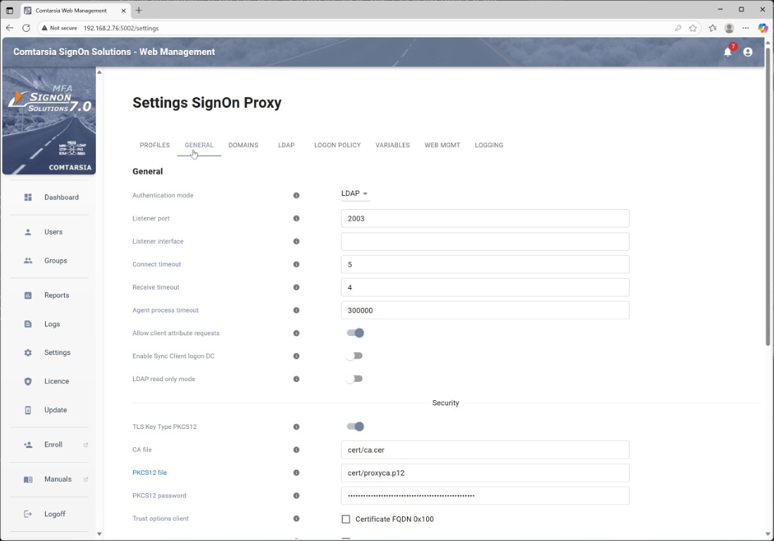 SignOn Proxy General settings